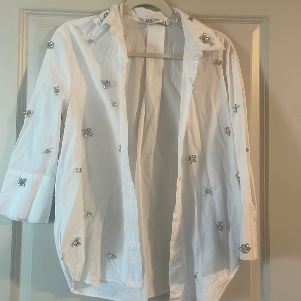 Bedazzled white button up